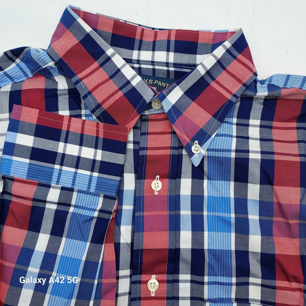 Franks Pants Mens‎ Plaid Button Down Shirt Red Blue White American Made Cotton